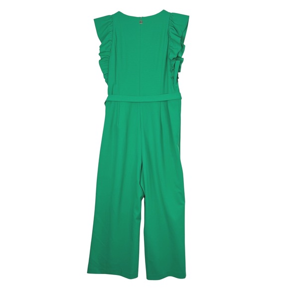 Tommy Hilfiger Green Jumpsuit Women's Ruffle Sleeve V Neck Belted Size 12 - Picture 3 of 16